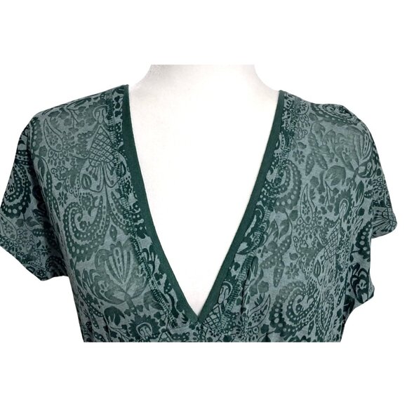 Y2K Burnout Maurices Green Paisley Print V-Neck Short Sleeve Top Womens L - Picture 6 of 10